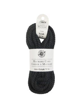 Loops & Threads Black Macrame Cord 6mm 16.6 Yards For Crafting DIY Projects